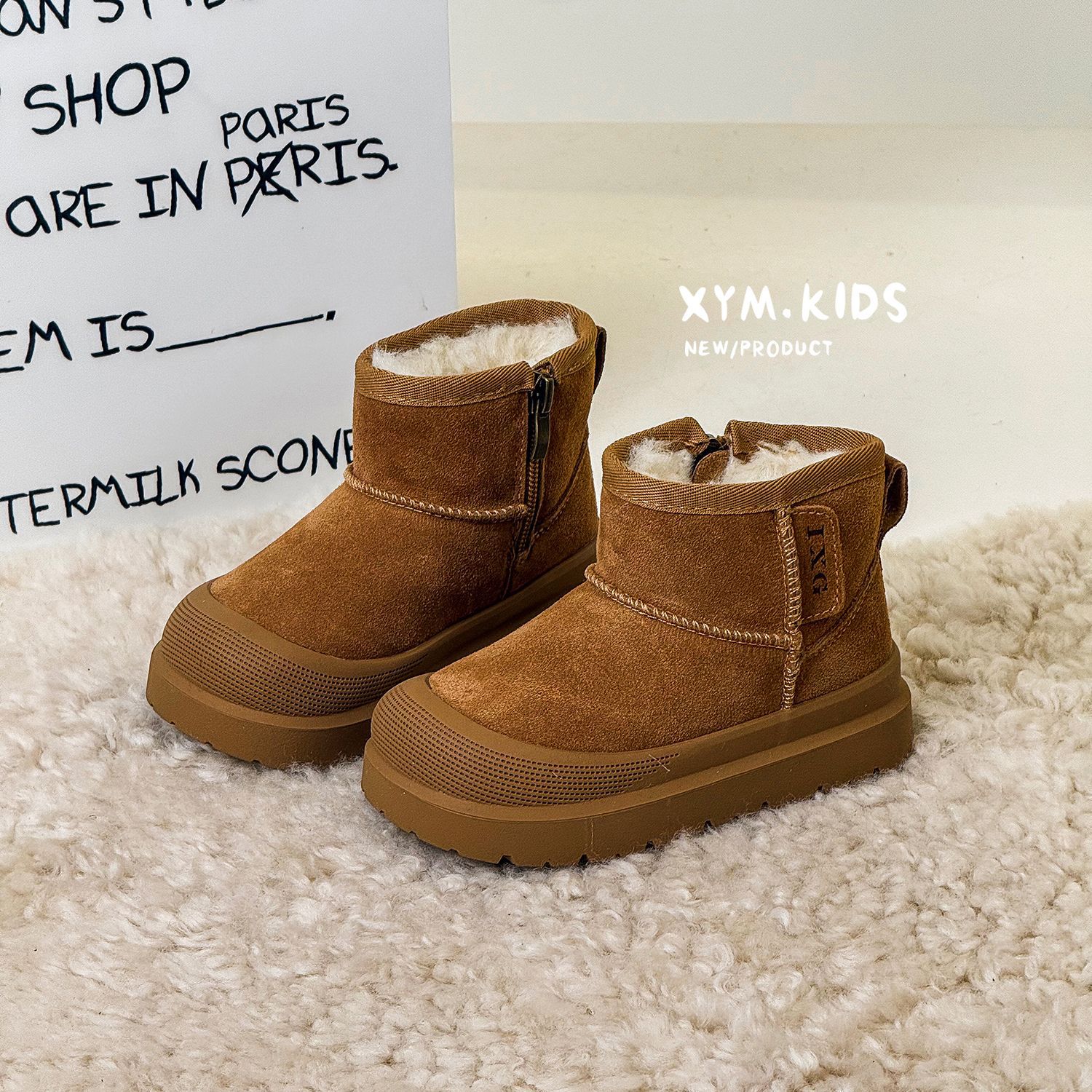 2025年冬季新款儿童时尚百搭磨砂真皮加绒加厚雪地靴