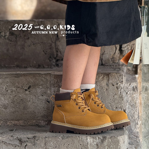 QQO童鞋 2026秋冬新款儿童小黄靴时尚英伦风男童马丁靴女童大黄靴