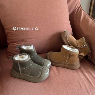 开口笑儿童加厚保暖矮帮雪地靴男女童大头防踢软底户外棉靴短靴子