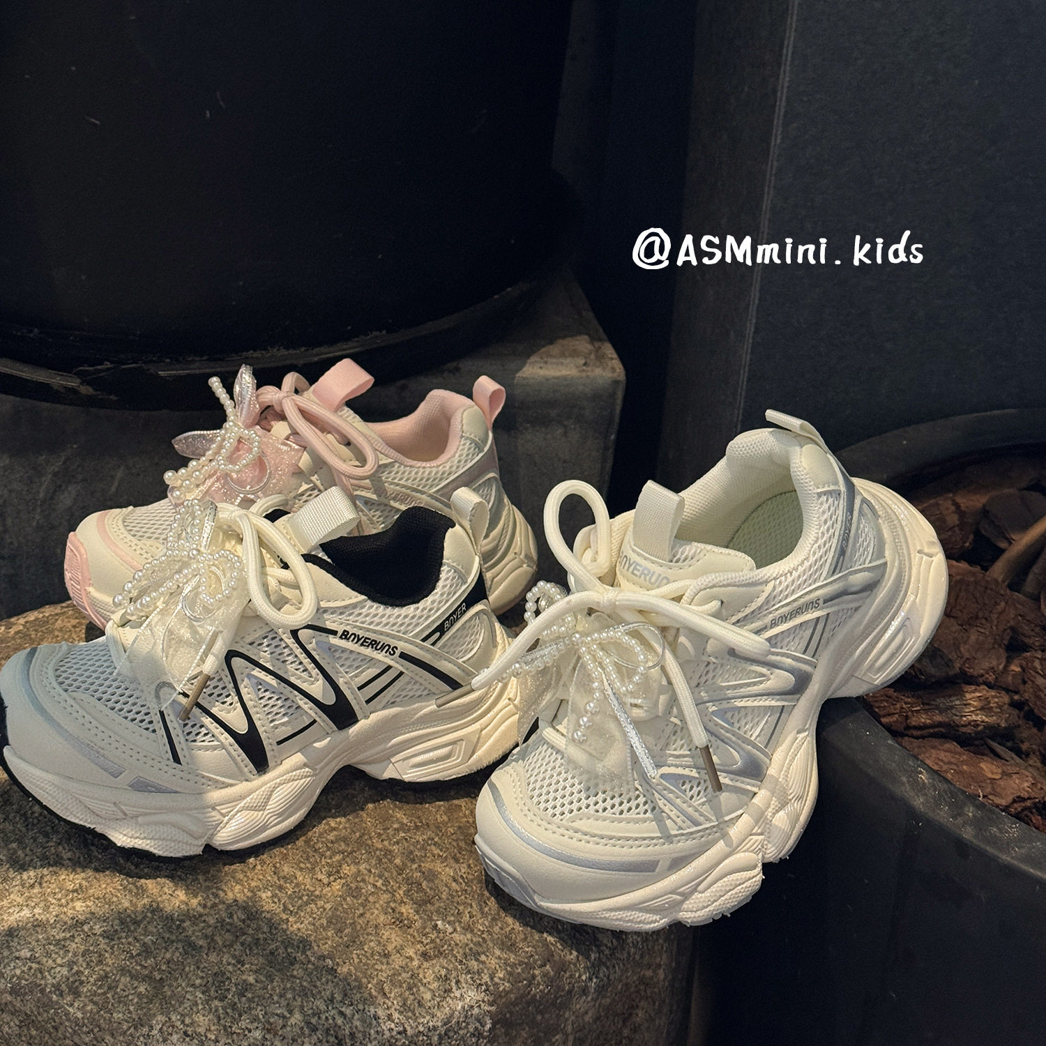 2026春夏新款儿童透气网鞋女童蝴蝶结休闲老爹鞋轻便运动鞋