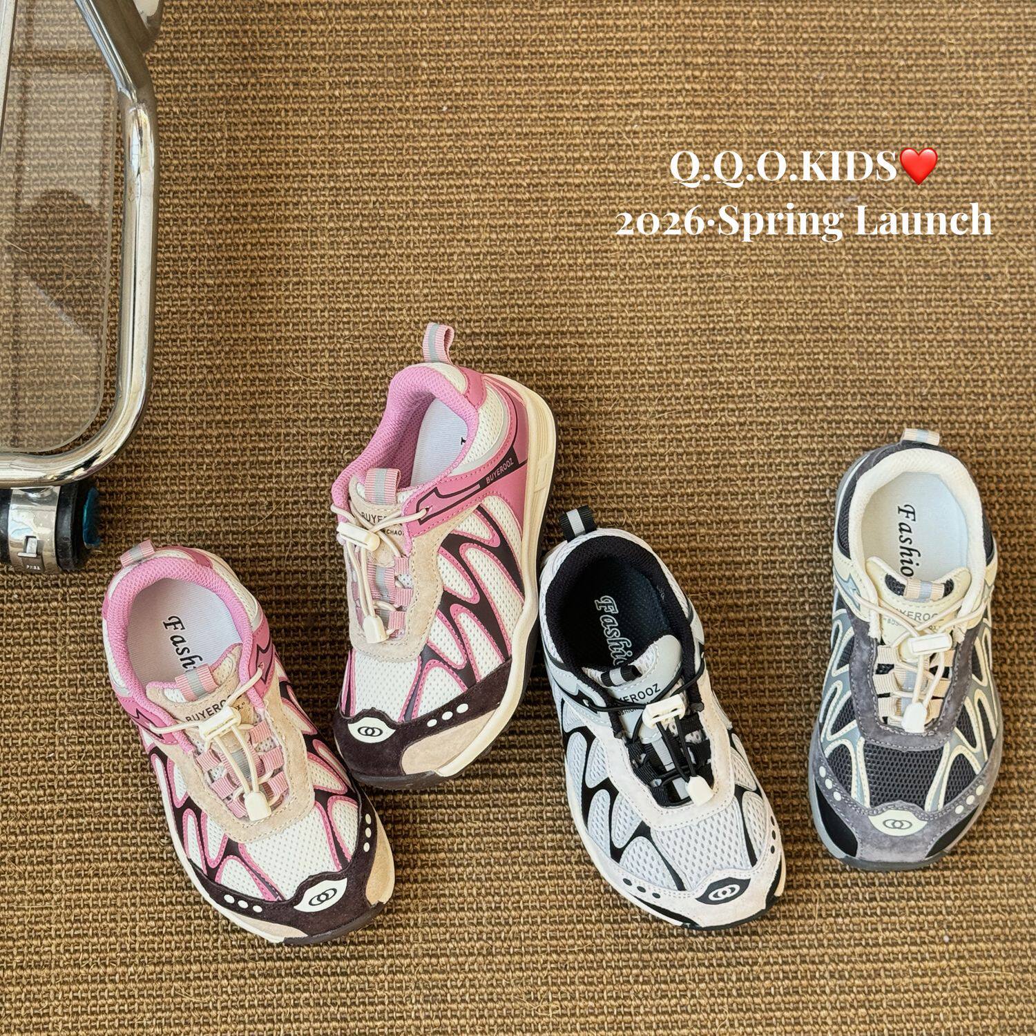 2026年春款中大童韩版潮牌透气运动鞋男女童时尚百搭免系带休闲鞋