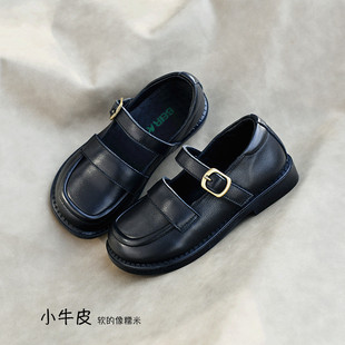 女童真皮黑色皮鞋校园演出鞋2023新款春秋款单鞋宝宝英伦软底鞋