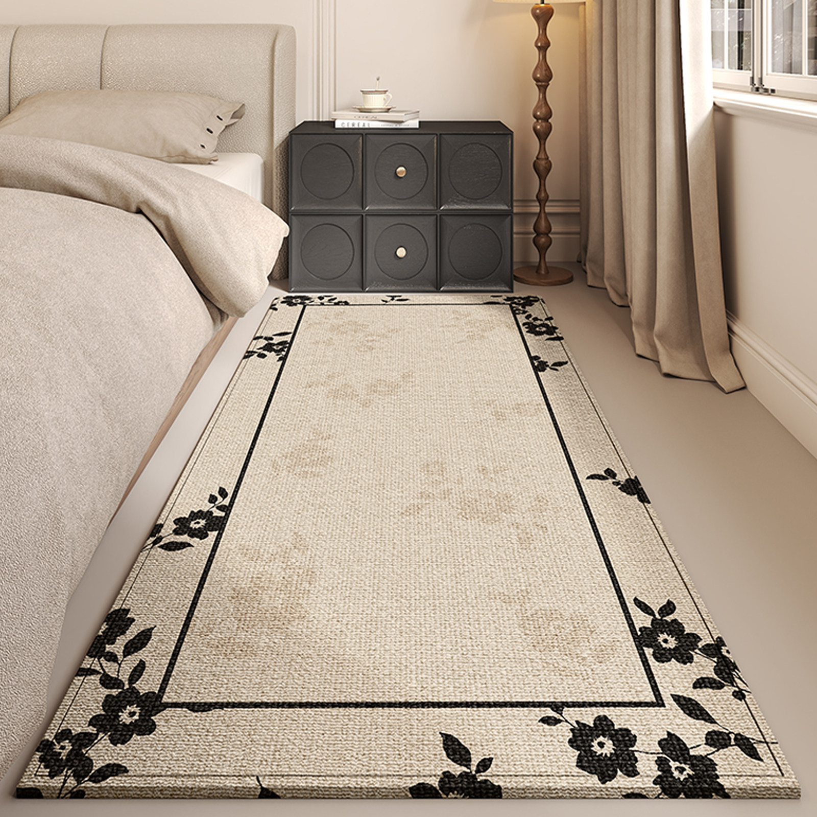 床边地毯2024新款法式卧室免洗可擦防水防污地垫家用主卧长条垫子