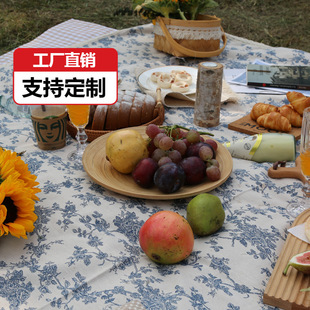 露营户外郊游防潮野餐垫 复古韩国ins风蓝色碎花野餐布背景布春季