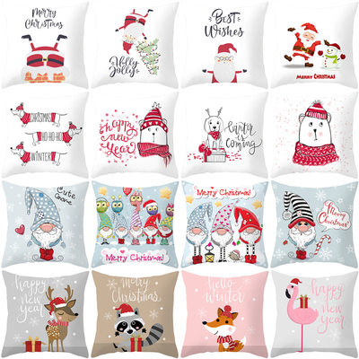 卡通圣诞节桃皮绒抱枕套新款沙发靠枕套方形靠垫枕套
