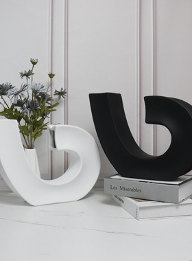 现代创意抽象音符摆件白色黑色哑光树脂玄关电视柜装饰