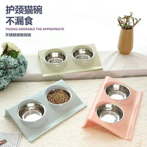 猫碗水粮一体宠物双碗防打翻宠物食具护颈斜口碗喂水喂食猫咪饭碗