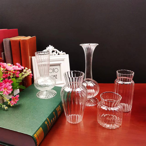 北欧insf风简约透明条纹竖纹玻璃插花瓶家居装饰摆件水培绿植花器