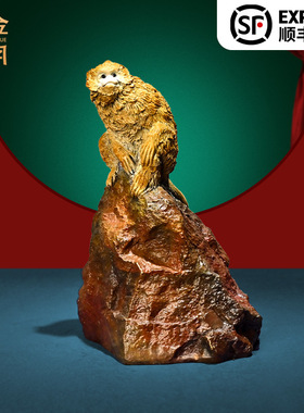 铜金岁月全黄铜金猴报喜摆件家居客厅办公室桌面博古架猴子工艺品