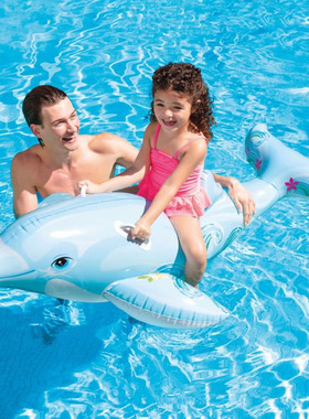INTEX-58535海豚造型儿童游泳圈水上乐园冲浪玩具卡通充气坐骑