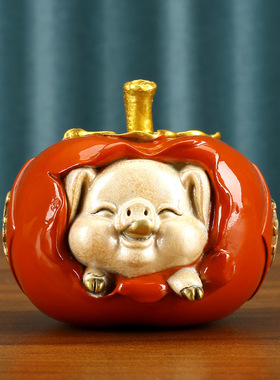 彩铜《诸事顺利》福猪柿子摆件桌面装饰品生日新品工艺品