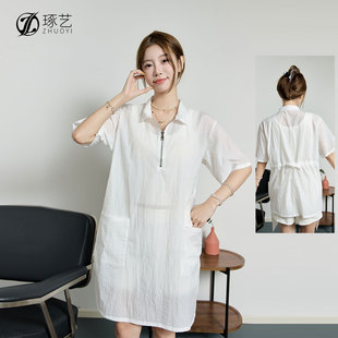 发廊剪发工服时尚 薄款 印logo 不沾头发短袖 理发店专用工作服流行款