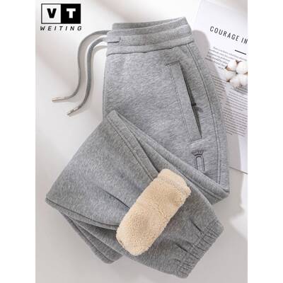 WEI TING超厚保暖羊羔绒卫裤女冬季2025新款休闲简约加绒加厚裤子