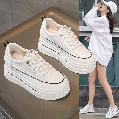 香港潮牌内增高小白鞋女2025春季新款真皮厚底一脚蹬8cm小个子老