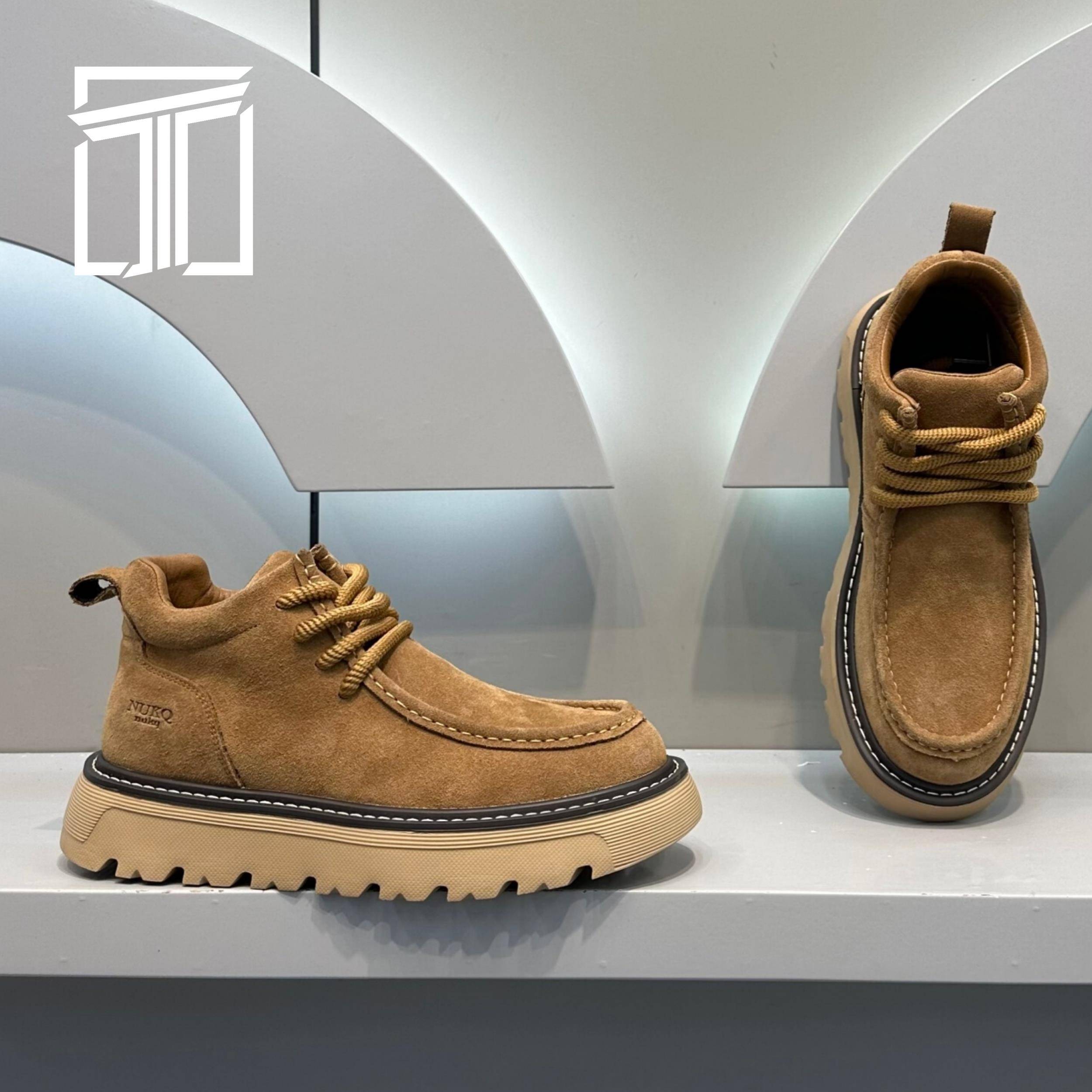 香港ITUN7G冬季新款男鞋加绒保暖皮面马丁靴厚底复古高帮休闲鞋子