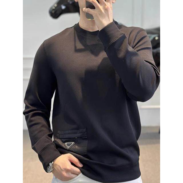 新品欧货高品质卫衣男纯色时尚简约三角标圆领长袖休闲修身卫衣