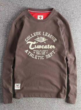 代购香港潮男春秋季水洗磨毛覆古字母男士长袖T恤圆领打底衫上衣