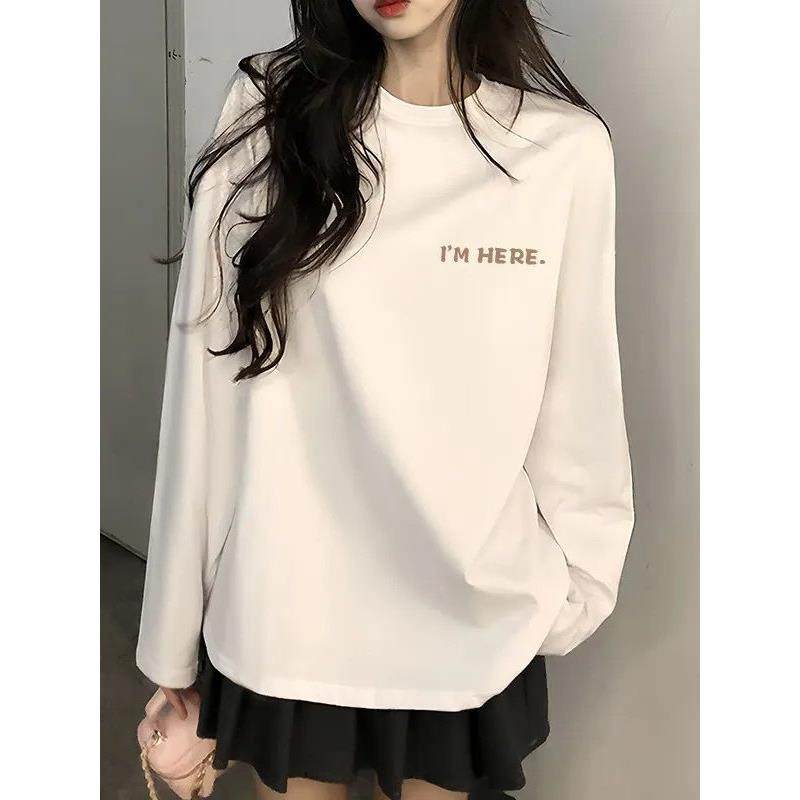 韩国Honey koko⭐纯棉长袖t恤女2025秋冬季宽松圆领打底衫ins上衣