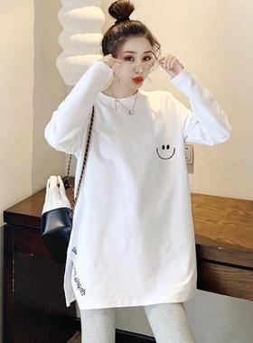 韩国长袖白色t恤打底衫女秋冬2024新款宽松内搭加绒中长款卫衣潮