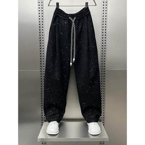 Mostarsea~个性百搭宽松直筒裤男士秋冬满天星亮片设计加厚休闲裤