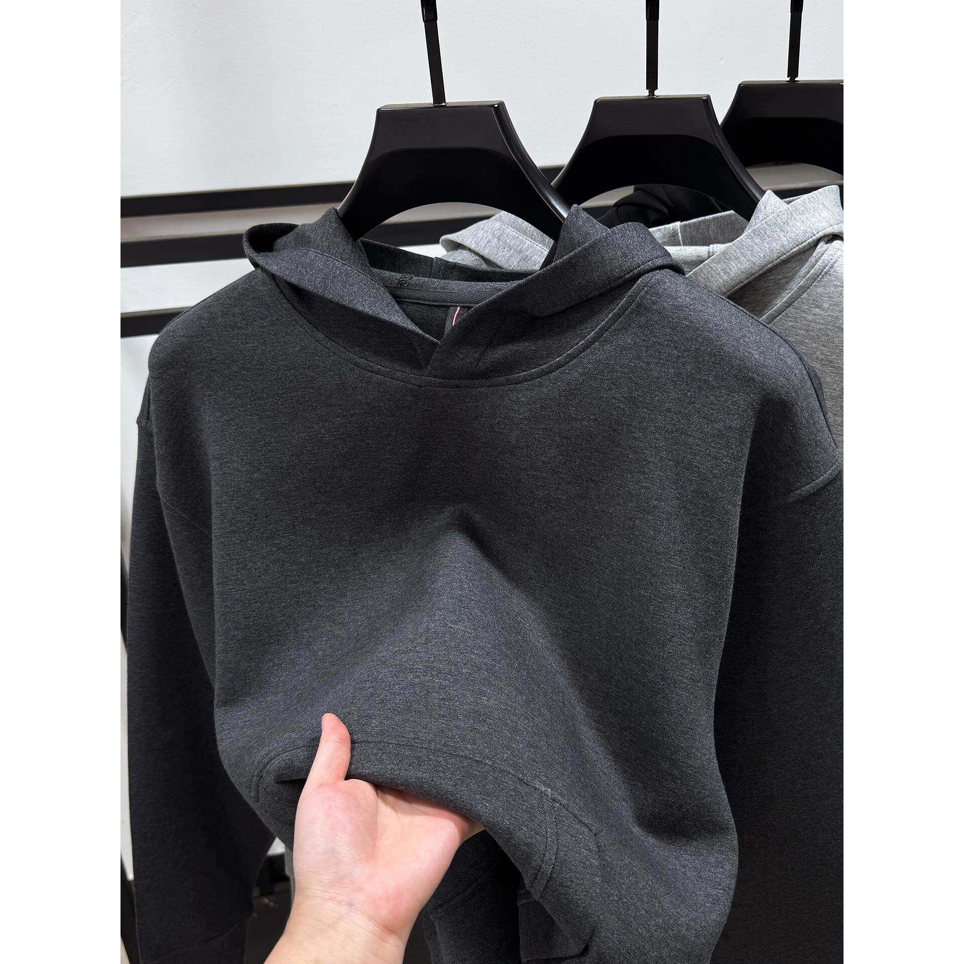 重磅覆古纯色连帽卫衣男简约百搭纯色长袖帽衫秋冬保暖插兜上衣潮