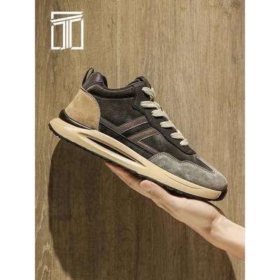 香港ITUN7G冬季新款男鞋厚底增高防滑老爹鞋时尚皮面拼接休闲鞋子