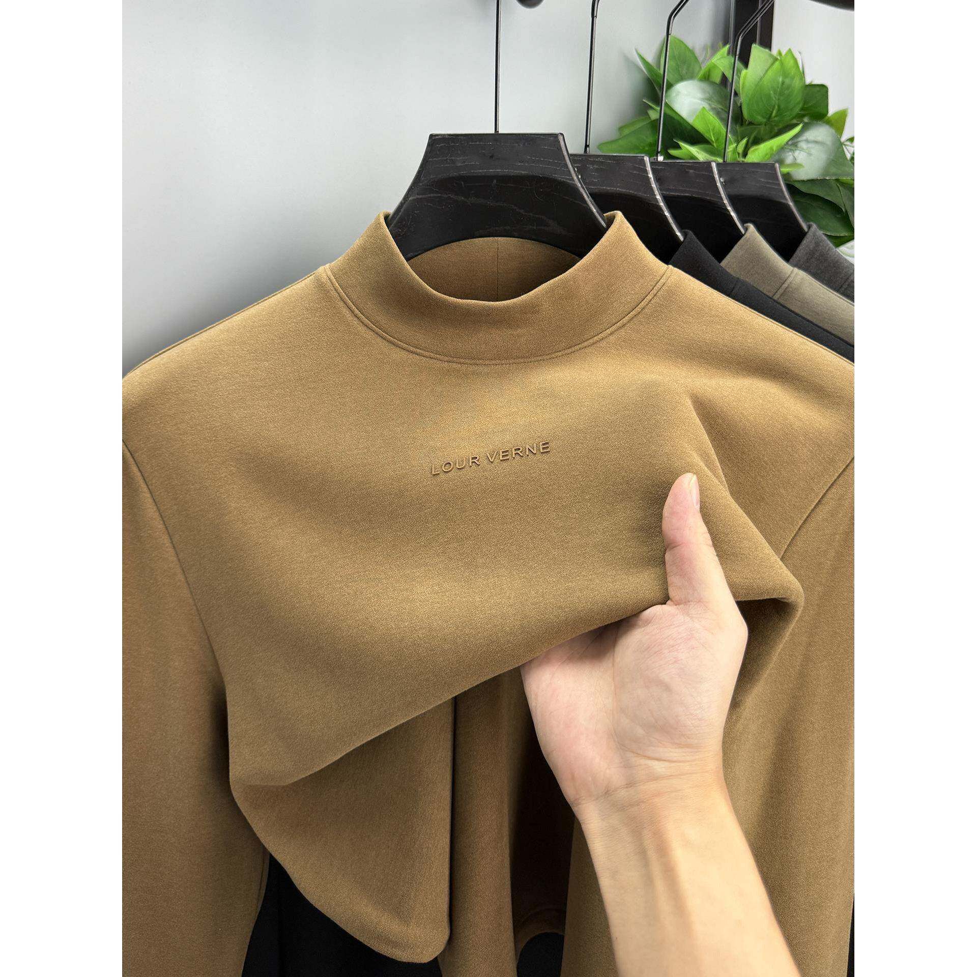 Mostarsea~半高领长袖体恤打底衫男秋冬内搭新款加绒加厚保暖上衣