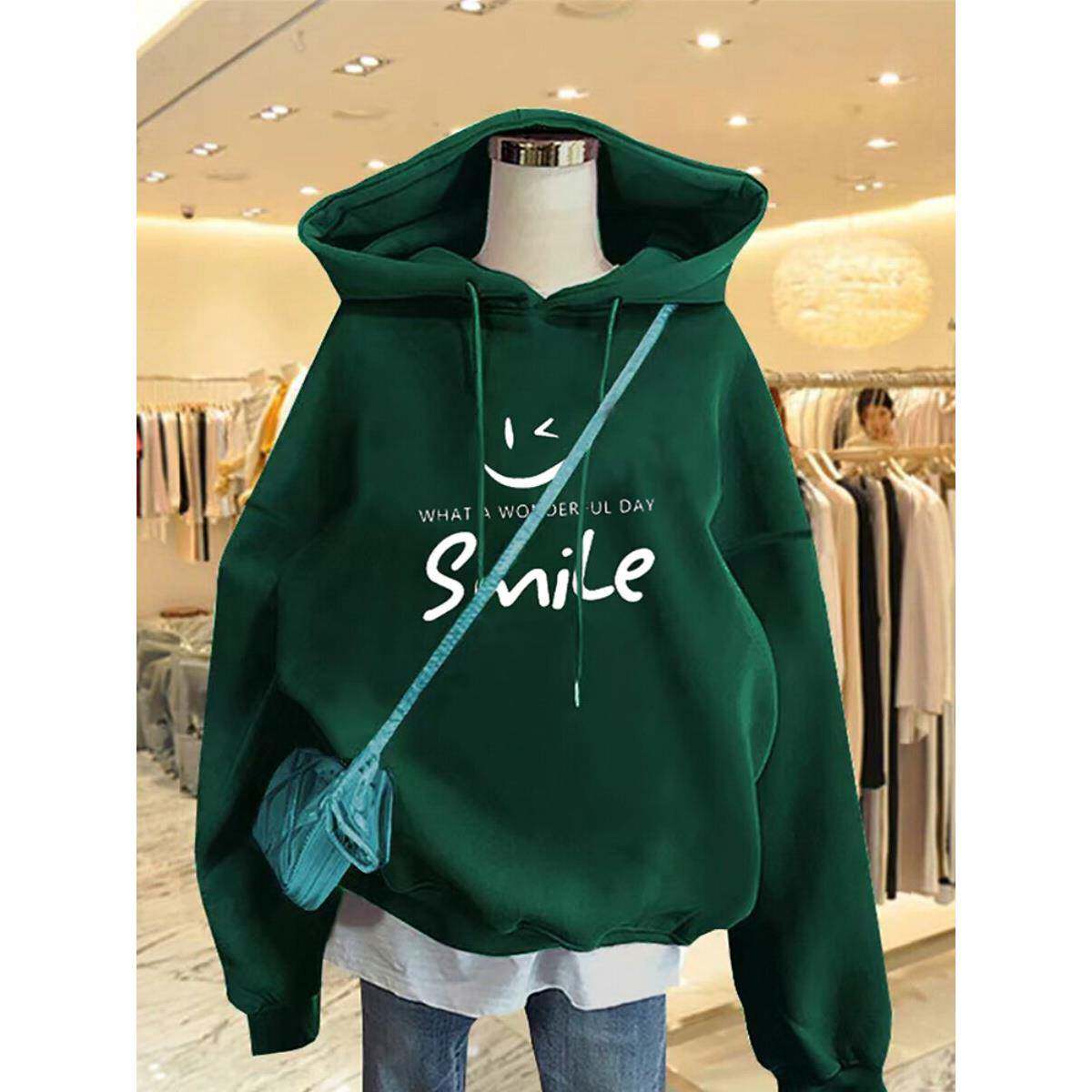 韩国2025秋薄款绿色卫衣秋冬新款女士中长款宽松连帽加绒加厚外套