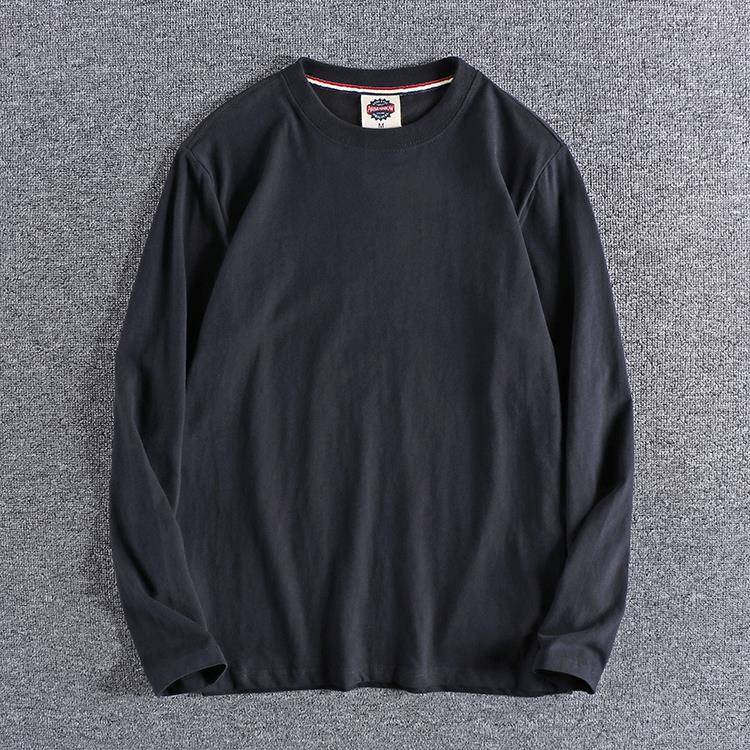 代购潮男秋冬日系复古简约纯棉打底衫水洗磨毛男士圆领长袖T恤