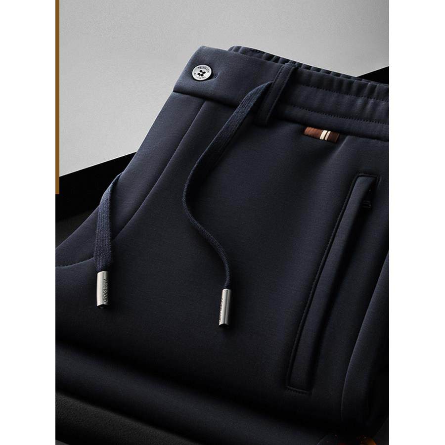 PALM CITY高端蚕丝冬季加绒男士休闲裤宽松直筒运动裤男垂感加厚