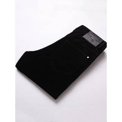 2025新款黑色休闲裤男弹力修身小脚长裤高端灯芯绒平绒裤子百搭