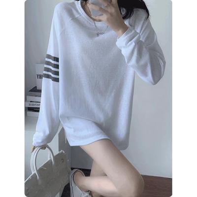 专柜白色长袖t恤女2025早秋新款搭配鲨鱼裤长款遮屁股打底衫上衣
