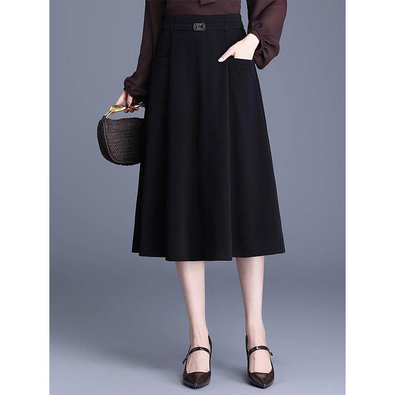 黑色西装半身裙女2025秋季中长款高腰显瘦遮胯a字裙时尚大摆裙子