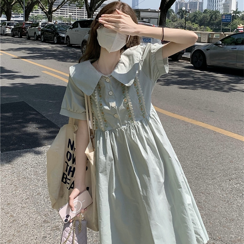 法式娃娃领森系连衣裙女夏装2024新款清新减龄甜美宽松时尚大摆裙