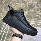 男冬季 软底休闲棉鞋 加绒保暖二棉鞋 男士 潮流 子中帮皮鞋 真皮高帮鞋