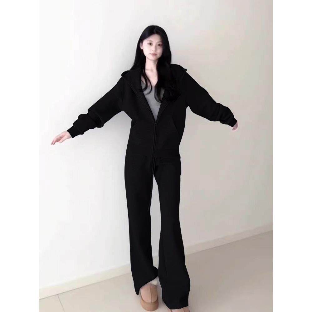 香港纯棉运动服套装女2025秋季宽松显瘦时尚慵懒风卫衣休闲两件套