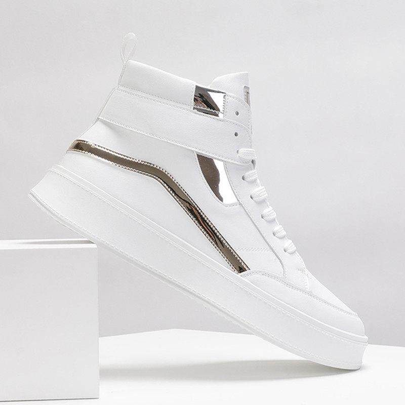 潮牌马丁靴男高帮新款韩版潮流时尚厚底运动休闲鞋百搭个性白色鞋