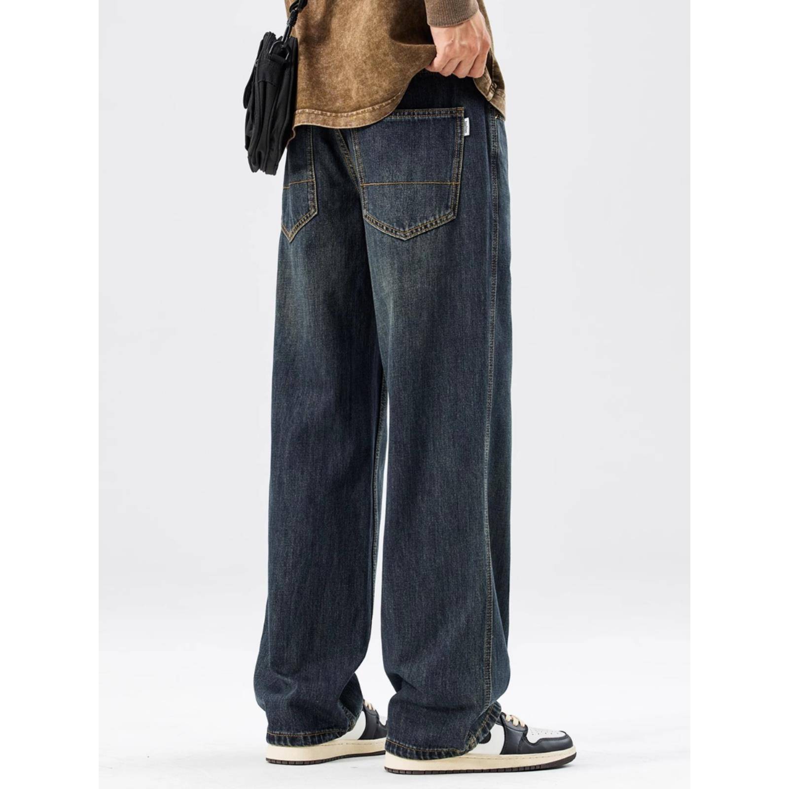 it neith BIAS潮牌美式覆古直筒牛仔裤男春秋潮流宽松阔腿长裤子