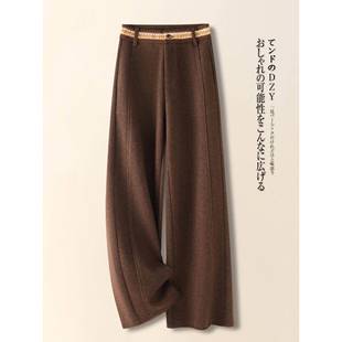 羊毛呢直筒裤 百搭休闲弯刀裤 女士秋冬新款 高档轻奢咖色羊绒阔腿裤