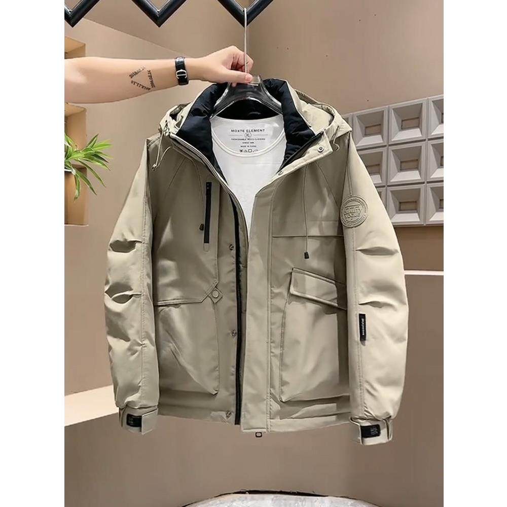 Mostarsea~宽松保暖工装风羽绒服男士连帽加厚防寒服潮牌休闲外套