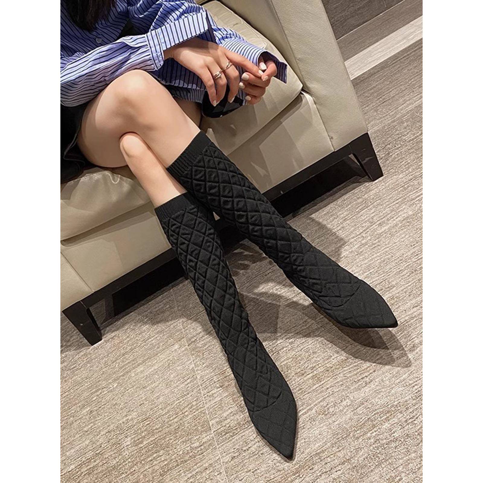 a·d·赫本~女性尖头修长靴，不超过膝盖的细高跟鞋，修长靴，黑