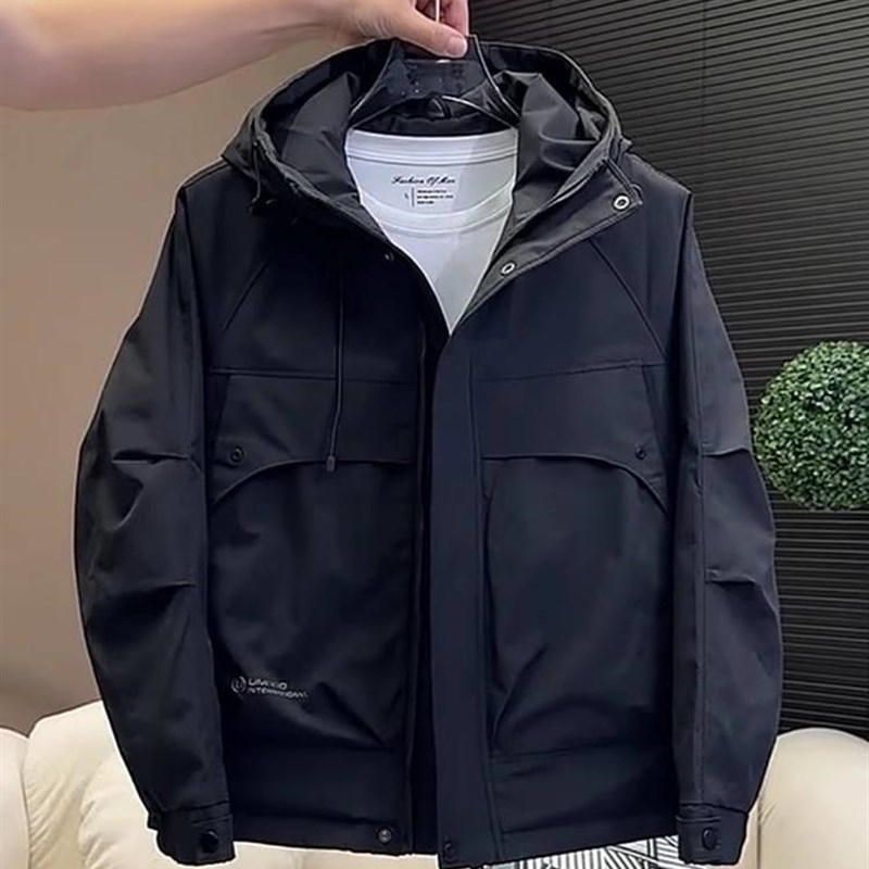 潮牌工装外套男春秋新款爆款时尚休闲大口袋防风连帽夹克男士上衣