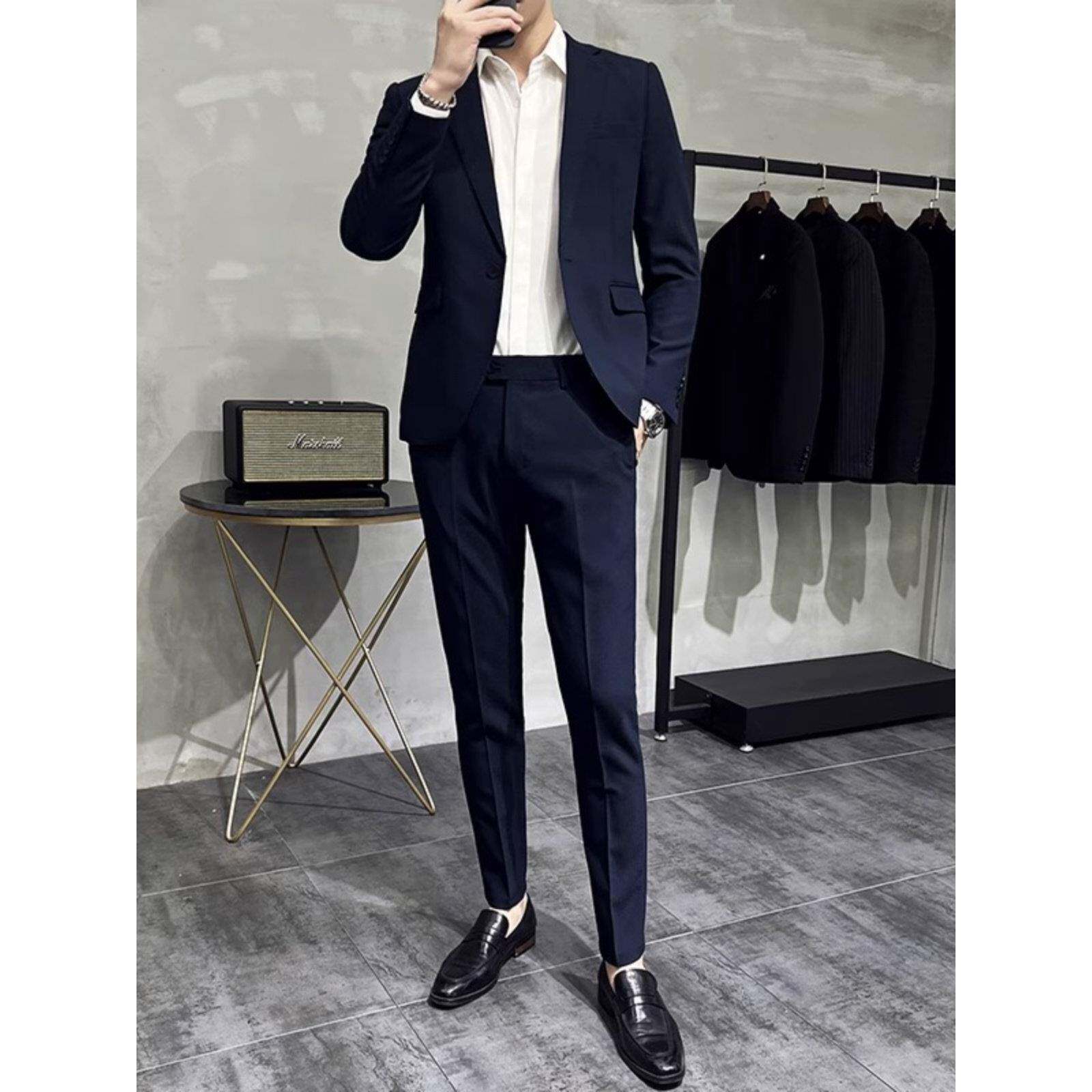 休闲西装套装男高级感商务职业正装韩版修身潮流西服新郎结婚礼服