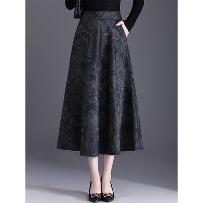 覆古印花半身裙女2025秋冬新款高腰垂感a字裙遮胯中长款大摆伞裙