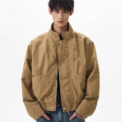 美式覆古立领飞行员春秋季新款夹克男女同款宽松短款工装外套上衣