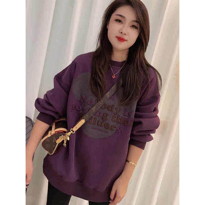 加绒加厚卫衣女款 慵懒风中长款遮屁股上衣 欧洲站2025新款洋气卫