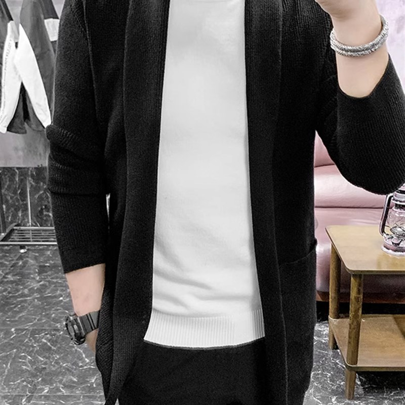 香港轻熟风男装针织开衫男春秋款潮流韩版毛衣外套中长版毛线风衣