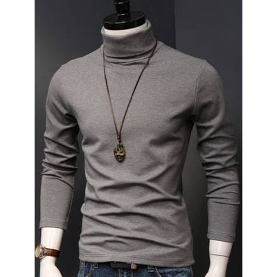 高领打底衫男春秋季2025新款修身立领长袖t恤男士纯棉内搭上衣潮