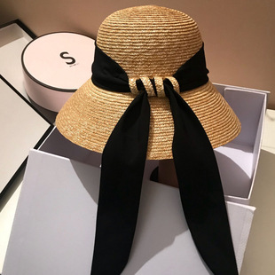 春夏秋蝴蝶結(jié)草帽女圓頂遮陽盆帽出游草編沙灘度假漁夫帽 潮牌新款