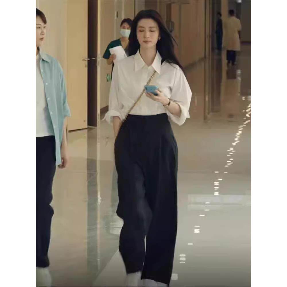 M家明星王楚然许沁同款黑色垂感西装裤女秋小个子宽松直筒阔腿裤